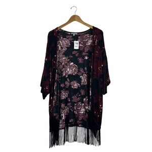 Charlotte Russe Burgundy and Black Floral Kimono